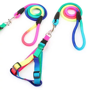 2020 Rainbow Color Nylon Collar&amp;Leash Set For Pet Dog Adjustable