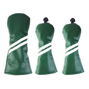 2020 Wholesale Green White Strips Fine PU Leather Driver 1 3 5 Woods Fits All Fairway and Driver Clubs Golf Club Head Cover Set