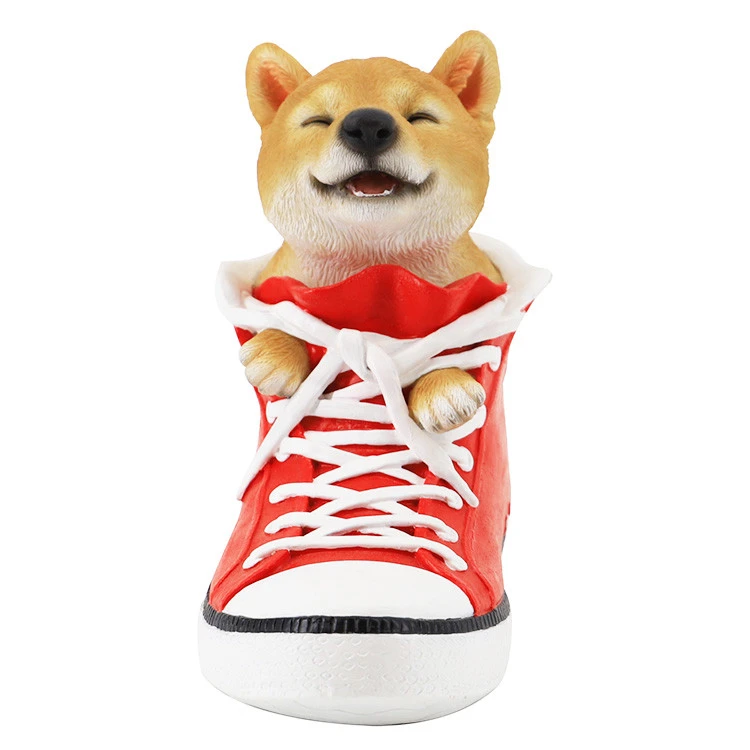 2021 amazon hot sale resin dog ornaments, dog in canvas shoe resin crafts/