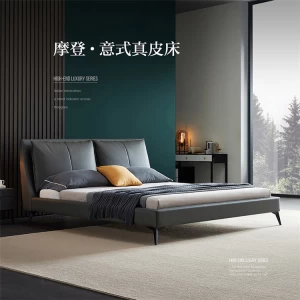 2021 Factory Wholesale Down Spread Luxury King Size Leather Bed With Solid Wood Frame