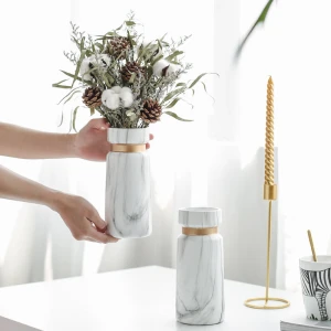 2021 New  marble style  ceramic porcelain flower vases for home decor