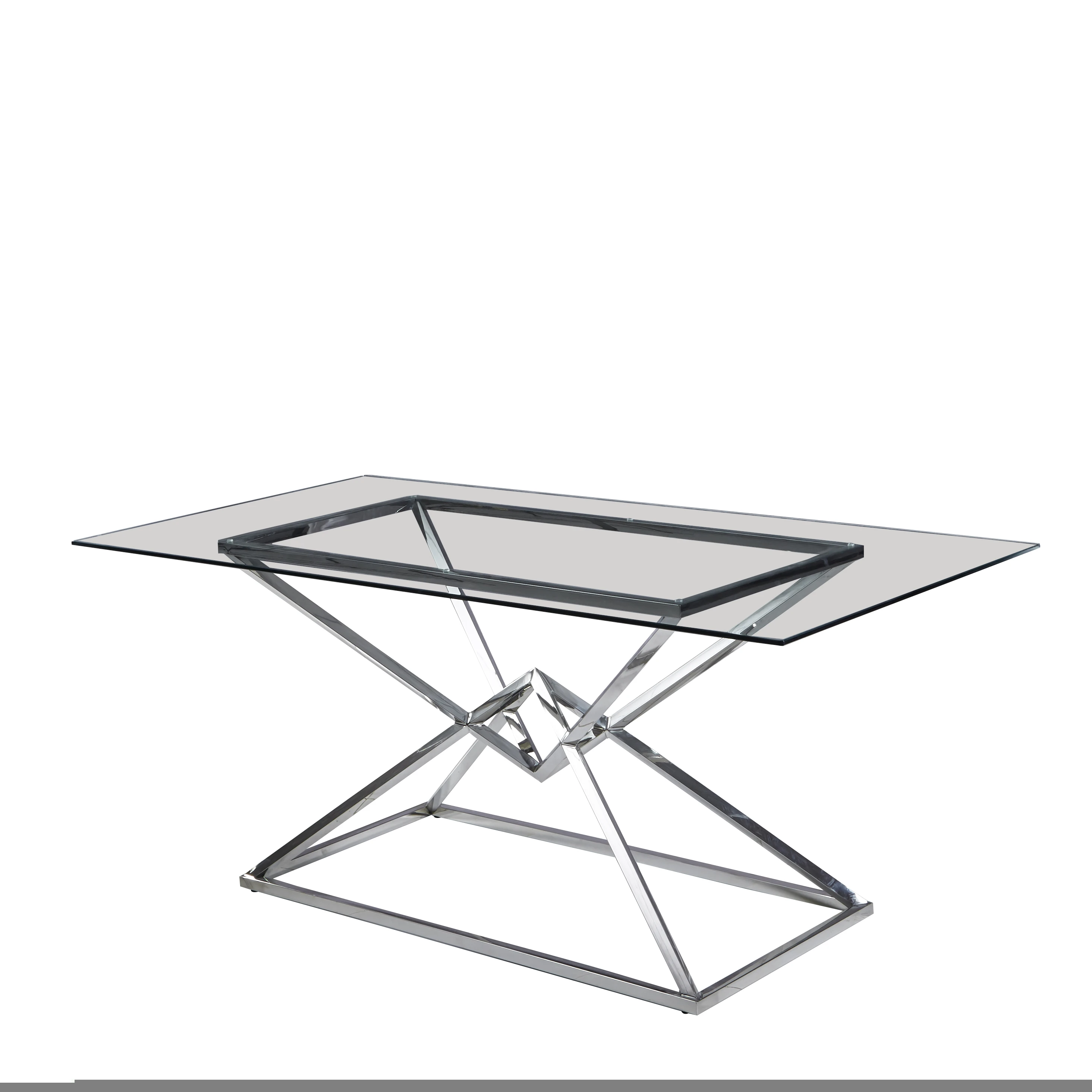 2021 top-rated European dining room dining table with stainless steel modern tempered glass