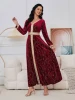 2024 Premium Burgundy V neck slit front bronzing pattern islamic women velvet abaya