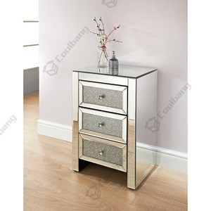 3 Drawer Bedroom Nightstand Mirrored Furniture Crushed Diamond Bedside Table