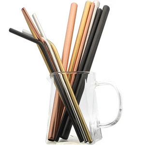 30% OFF Barware Drinking Tool Stainless Steel Smooth Edging Multicolor Silver Black Gold Rose Gold Plated Metal Smoothie Straw