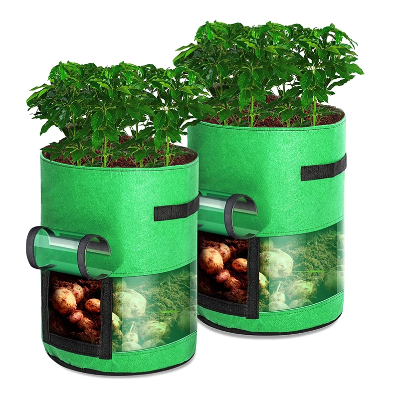 360 degree green transparent felt potato bag non-woven fabric can see through strawberry planting plant growth bag