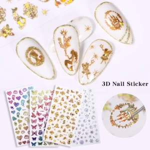 3D Nail Sticker Laser gold and silver butterfly Nail Sticker Holographic Self-Adhesive Foils DIY Nail Art Decoration