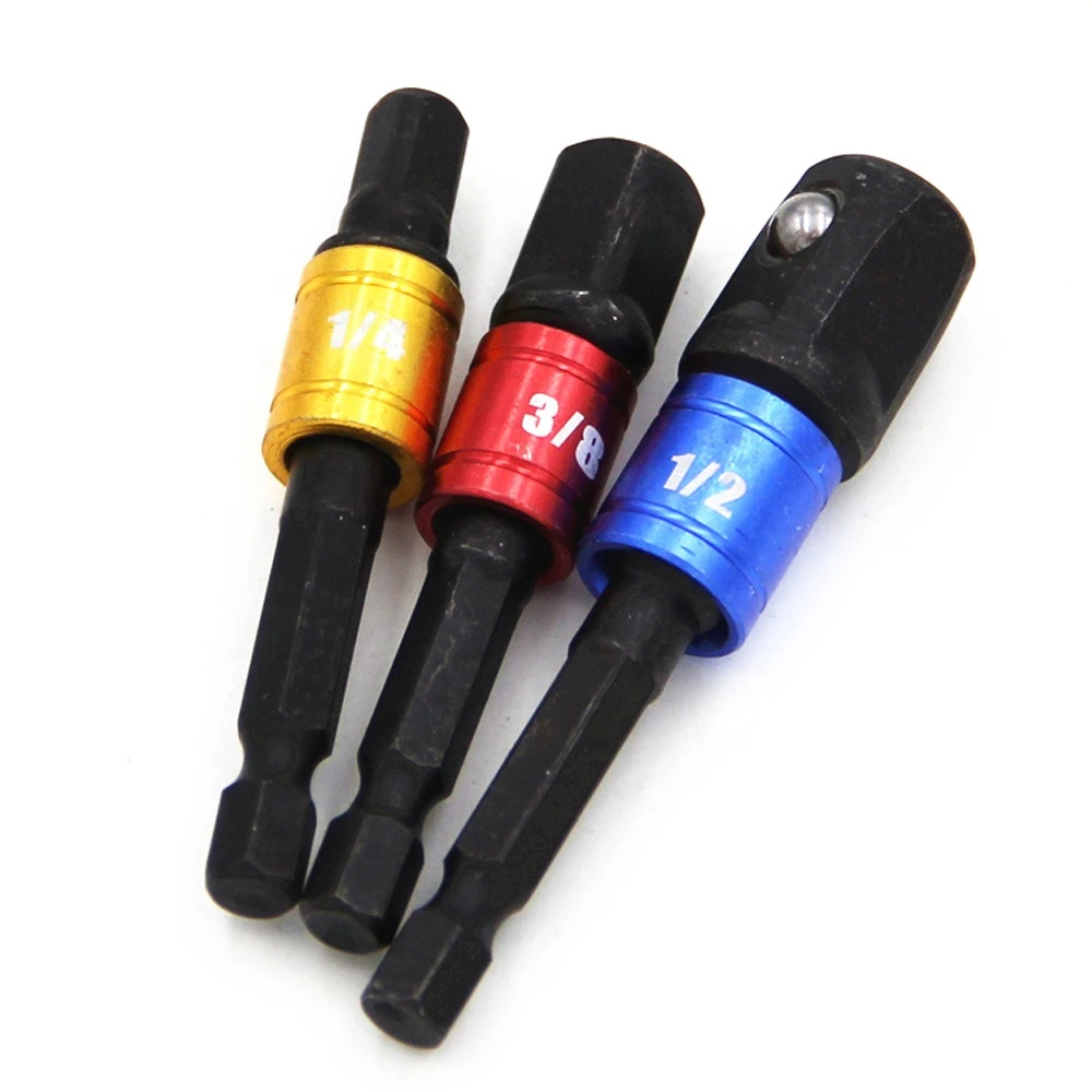 3pc 1/4" 3/8" 1/2" Hex Shank Nuts Driver Drill bits Impact Socket Extension Bit Socket Wrench Adapter tools