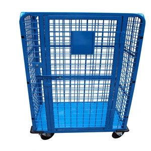 4-sided roll cage for the storage distribution and display of packaged dairy products, fold-up shelf 2 fixed and 2 swivel caster