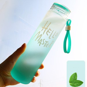 420ml cylinder frosted portable wide mouth colorful reusable glass drinking water bottle with plastic cap
