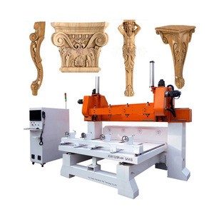 5 axis multi spindle head cnc router / cnc machine with multi rotary axis device attachment for wood leg&amp;wooden statue scupture
