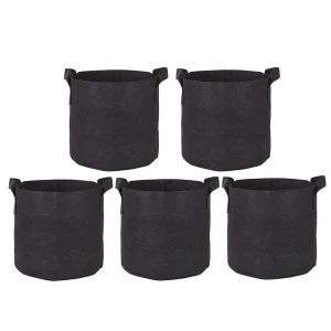 5 Pack Breathable Nonwovens Fabric Pots 1 3 5 7 10 15 30 Gallons Grow Bags