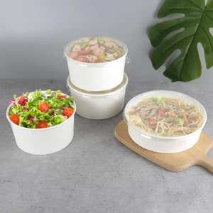 750ml Disposable 26oz Paper Salad Bowl with Transparent PET Lids