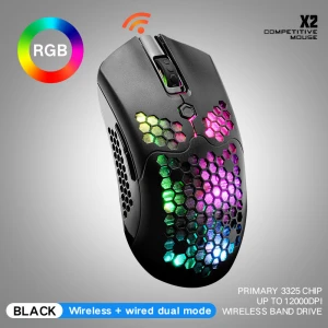 8D RGB Gaming Mouse 12000DPI Sensor Lightweight Honeycomb Shell With Para cord Cable Wired Wireless Mouse