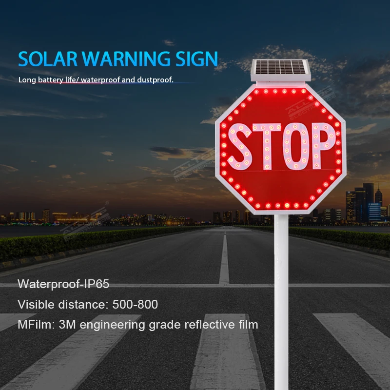 ALLTOP Outdoor flashing solar led road safety traffic stop reflective sign