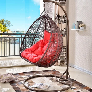 Aluminium frame basket shaped outdoor patio hanging furniture wicker cane swing chair