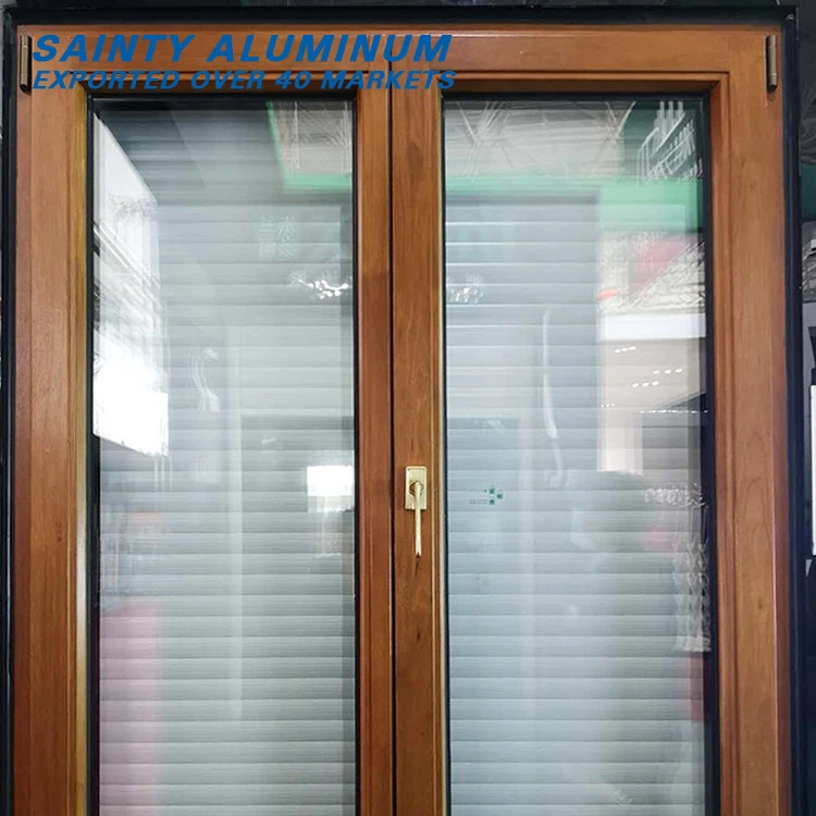 Aluminum window profile for wood clad aluminum with electric blinds