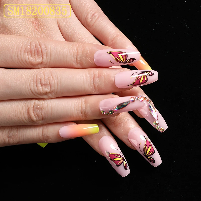 Amazon Hot Sale 24 Pieces Good Quality French Full Cover Fakes Press on Nails Custom Designs Set Fake Women Products