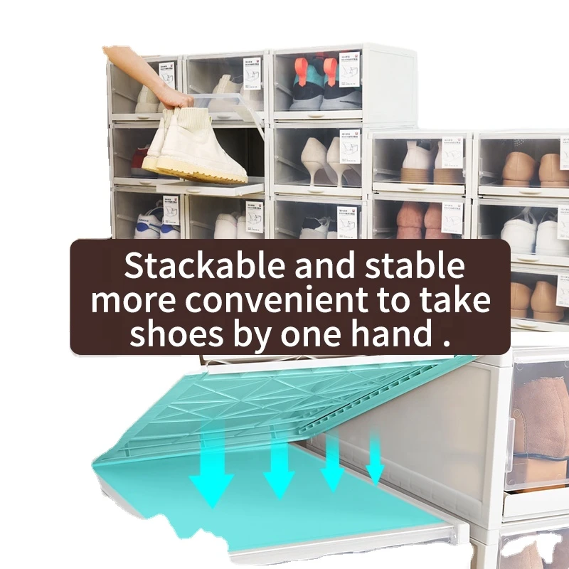 Amazon Hot Selling 3pcs Drawer type Easy assembly plastic shoe box drawer type transparent storage shoe box clear shoe boxes