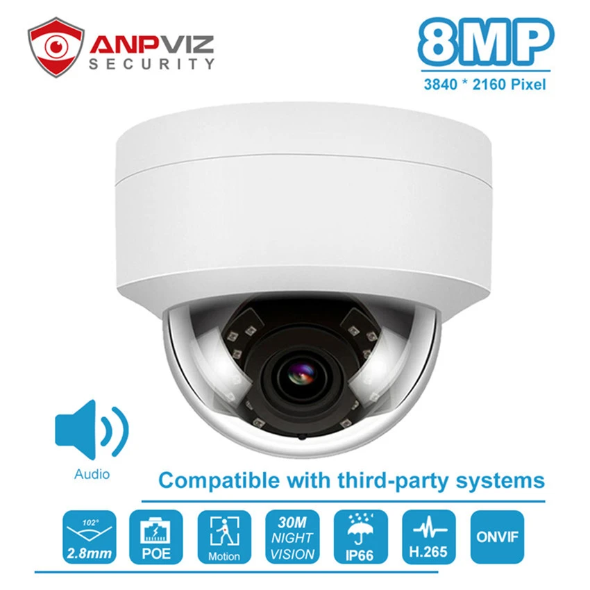 Anpviz 4K 8MP white color metal Dome Outdoor Security Camera POE H.265 CCTV IP Camera Built In Microphone IP 66 ONVIF IR 30m