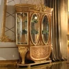 Antique Luxury Royal Empire wood carved Kitchen Wine Cabinet for Grant Hall Glass Display Cabinet