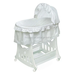 Baby crib with changing table wood furniture,Oval Bassinet - Full Length Skirt, White