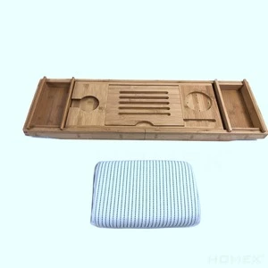 Bamboo Bathtub Tray &amp; Bed Laptop Desk with Foldable Legs with Suction Bath Pillow