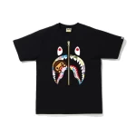 BAPE Classic simple Shark head gold zipper printed 100%cotton mens round neck T-shirt