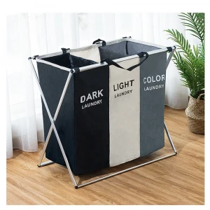 Bathroom Bedroom Home 3 Sections Aluminum Frame Foldable Durable Dirty Clothes Laundry Hamper Basket laundry bag
