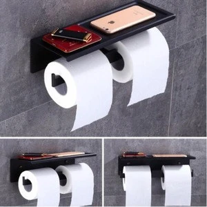 Bathroom Fittings Wall Mounted Black Bronze Toilet Paper Holder with Mobile Phone Rack