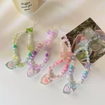 Beaded Phone Lanyard Wrist Strap Face Beaded Phone Charm Fruit Star Pearl Rainbow Color Beaded Phone Chain Strap for Women Girls