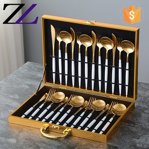 Best quality wedding party banquet korean cutlery set 18/10 stainless steel flatware 3 sets silver with wooden box