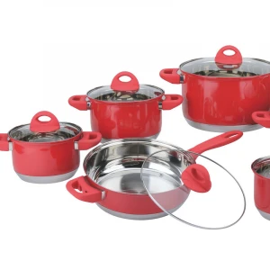 Best Sale 12 Piece Red Sausepan Casserole Stainless Steel Oil Free Cooking Pot Non Stick Cookware Sets