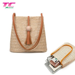 Best Selling  Handmade Straw Beach Shoulder Handbags Factory,  Summer Holiday Bags With Wooden Bead + Tassel