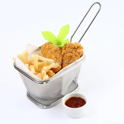 Best Utensils Metal Chips Fry Baskets Stainless Steel Mini French Fry Basket Strainer Serving Food Presentation Cooking Tool