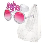 BRIDE TO BE 4PC SET VEIL SASH ROSETTE BADGE GARTER HEN PARTY KIT ACCESSORIES BP3115
