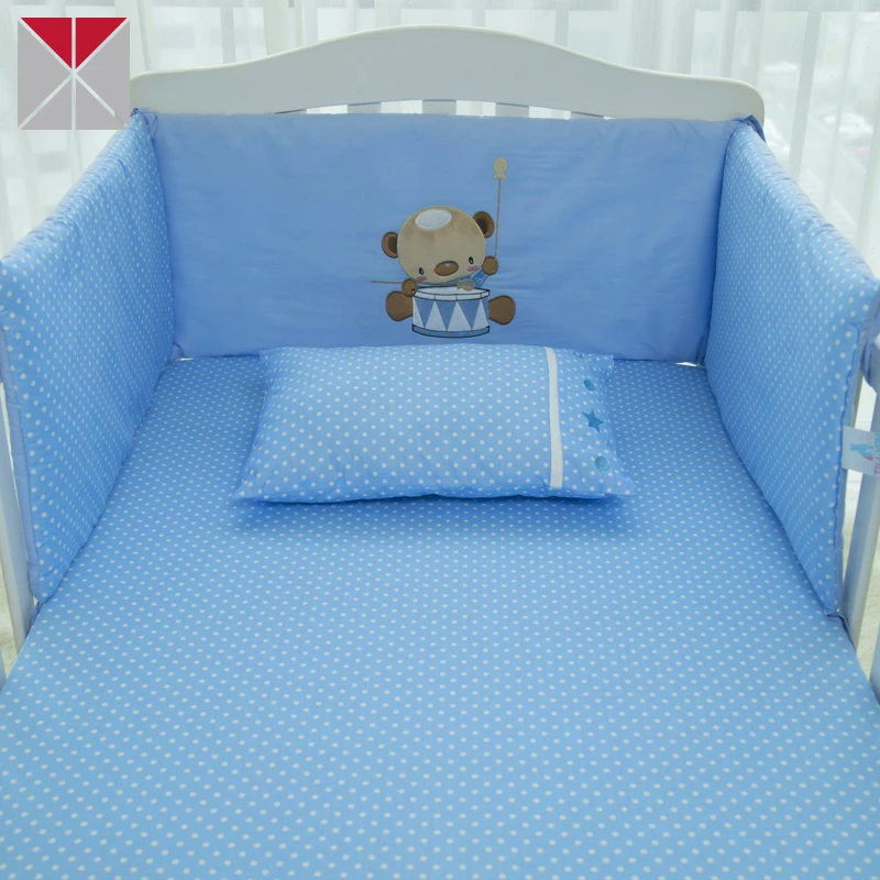 Cartoon bear applique cotton cot bedding crib bumper baby bed bumper