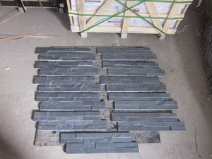Cheap black slate tile natural stone 3D wall covering culture stone
