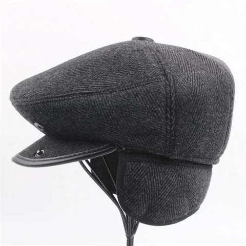 Cheap Price Tweed Plaid Cotton Old Man Dad Newsboy Hat Ivy Cap with Earflap 56 57 58 59cm