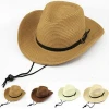 Cheap Summer Wide Brim Men Straw Hats Panana Straw Cowboy Hat for Promotion