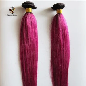 Cheap100% Unprocessed Human Hair 1B with Dark Pink Ombre Virgin Indian Remy Temple Hair Weaving Double Weft