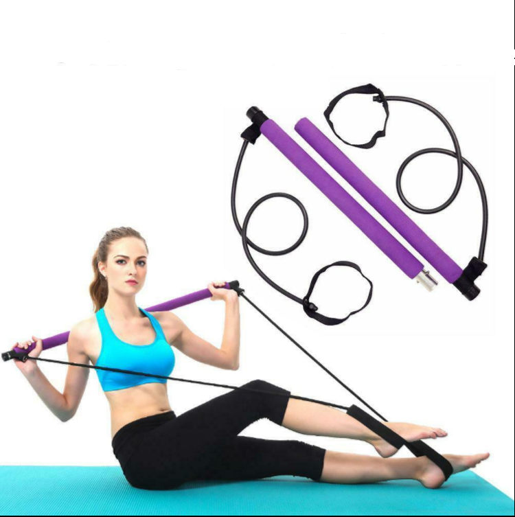 Cheapest Yoga Pilates Bar Lightweight Resistance Band Rip Trainer Home Gym Trainer Portable Pilates Total Body Workout Yoga Bar