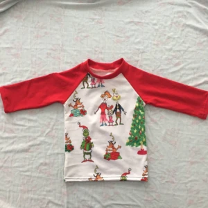 christmas children raglan 3/4 sleeve raglan t-shirt wholesale icing ruffle shirt