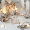 Christmas lights decoration 16LED nature wood crafts light chain with jute rope