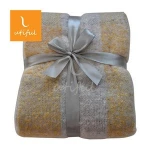 Classic Check Pattern Woven Mohair Like Yellow Acrylic Tassel Throw
