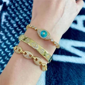 CM-Xinyee - fashion 18k gold blue eye  bracelet high quality  Stainless steel   bracelets  diamond  metal  bracelets
