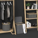 Collapsible Fabric Bamboo Laundry Hamper Clothes Toy Storage Box Laundry Basket