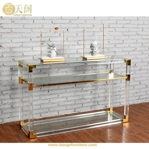Contemporary Furniture Brass Stainless Steel Arverne Acrylic Console Table
