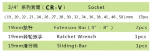 CRV Heavy Duty Socket Wrench set 21pcs plastic bag 3/4" drive socket set 21pcs