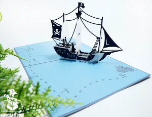 Custom 3D Greeting card DIY Dark Blue Ship Sailboat Pop Up Card